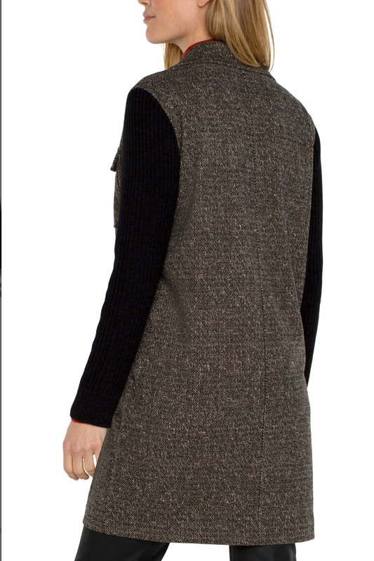 Liverpool: Blk/Tan Herringbone Coatigan Sweater