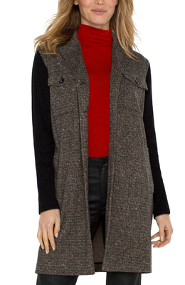 Liverpool: Blk/Tan Herringbone Coatigan Sweater