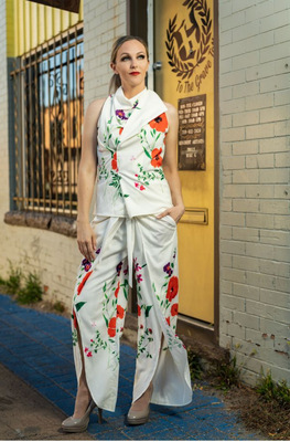 Samuel Dong: Grn Flw Set- Crepe and Plazzo Pant