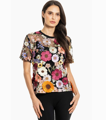 Adore: Blk Multi Floral lace Top