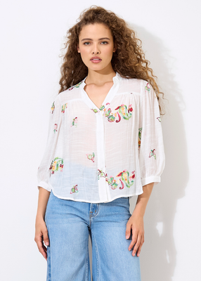 Apricot: Paisley Embroid Slub Shimmer Blouse