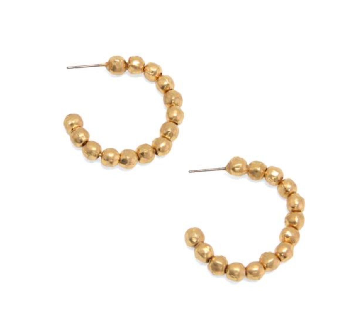 Joy Susan: Gld Hammer Bead Hoop Earrings