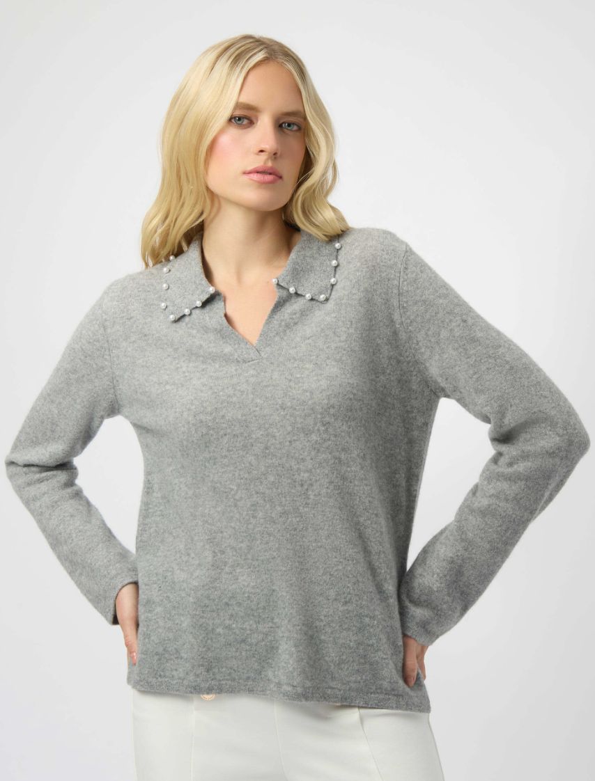 JR: Light Grey Cashmere Long Sleeve Sweater 