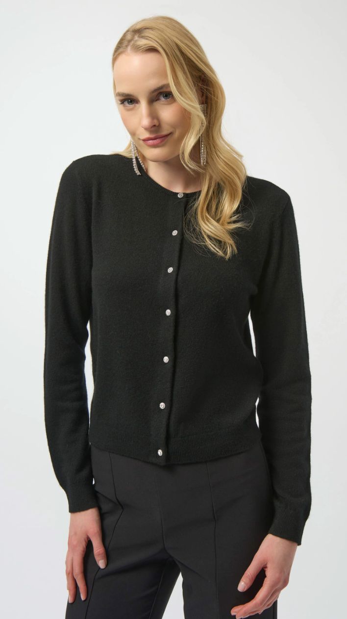 JR: Cashmere Button-Front Crew Neck Cardigan
