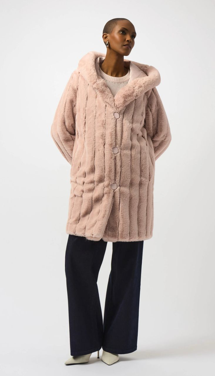JR: Faux Fur Reverse Rose Hood Coat 