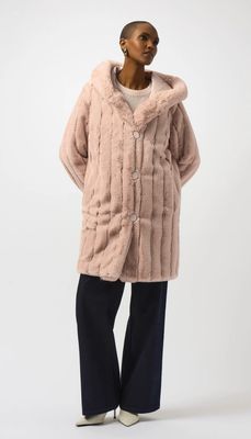 JR: Faux Fur Reverse Rose Hood Coat 