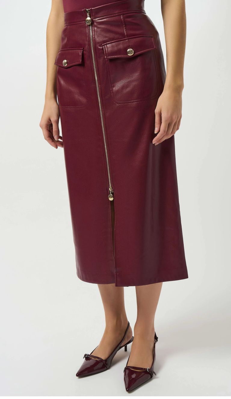 JR: Leatherette Long Pencil Skirt Merlot 