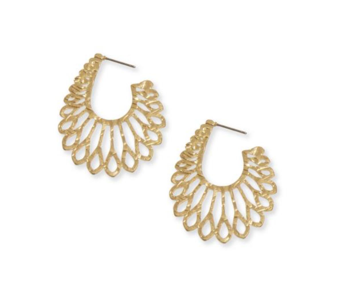Joy Susan: Gld Feather Hoop Post Earrings