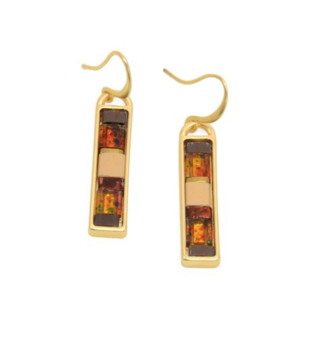 Joy Susan: Gld Neutral Bead Bar Drop Fishhook Earrings