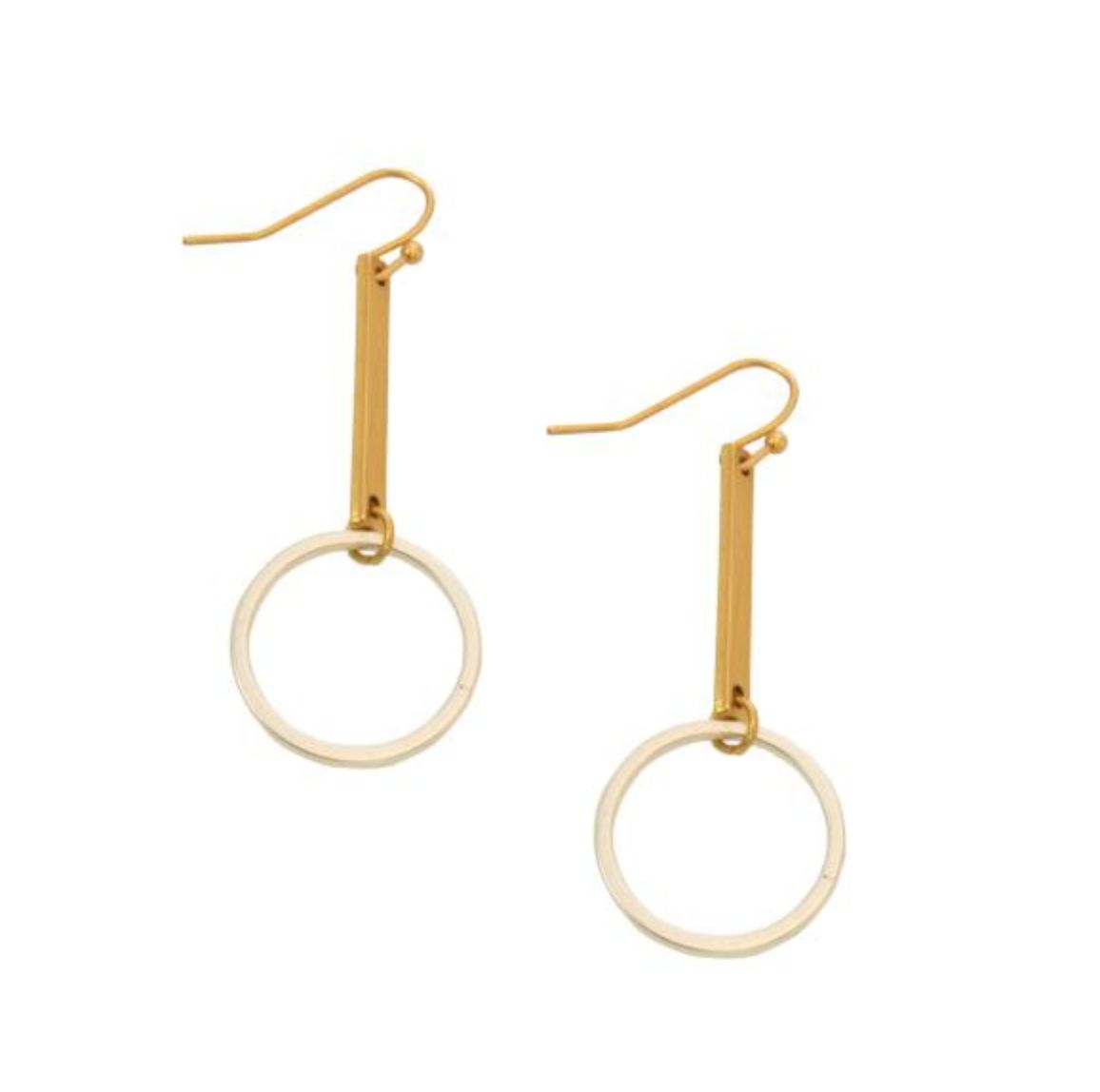 Joy Susan: Mix Metal Bar Ring Fishhook Earrings