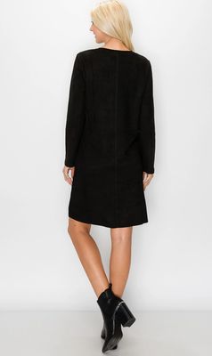 Joh: Black Aurora V Neck Suede Dress