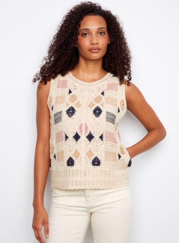 Charlie B: Sleeveless Flower Crochet Top