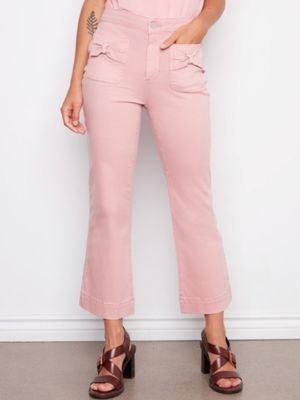 Charlie B: Flare Leg Twill Pant w/ Bow Pockets