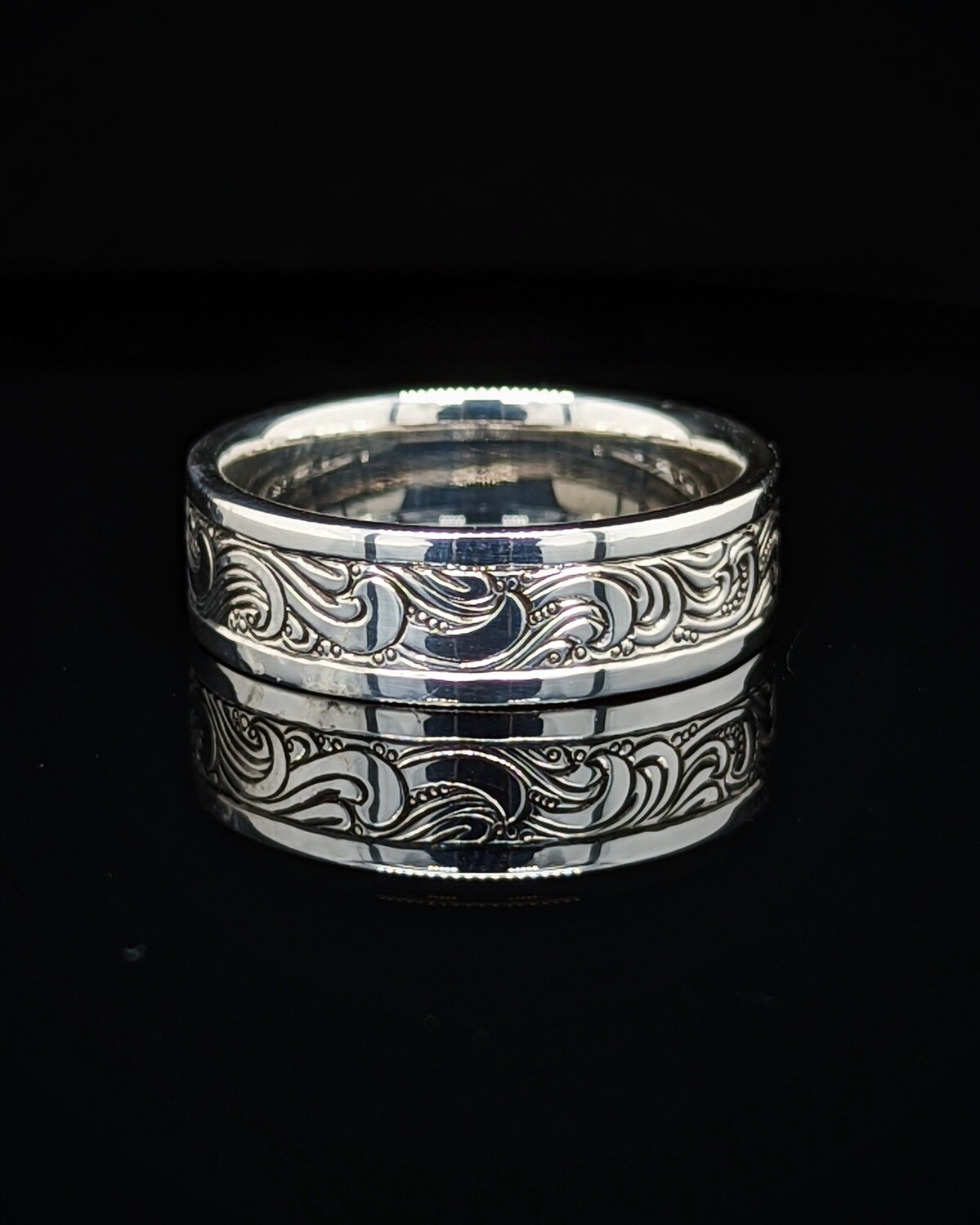 Engraved Wave Ring , SS, Size 10