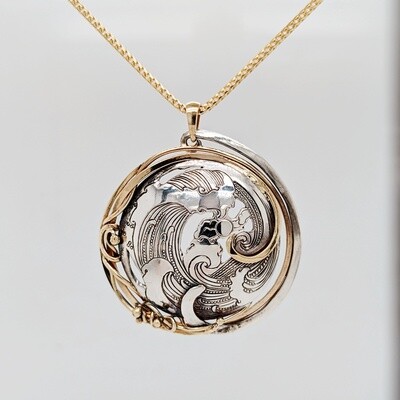 Wave 38mm Two Tone Medallion 18" Necklace