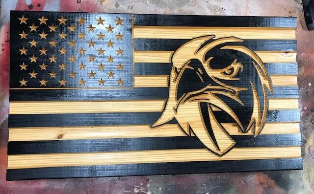 Flag with Eagle Wood Sign