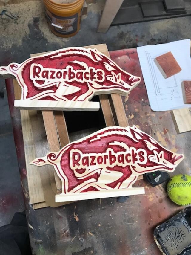 Running Razorback Desk Toppers Wood Sign ($25 for 1,  (can be customized for any College or NFL team))