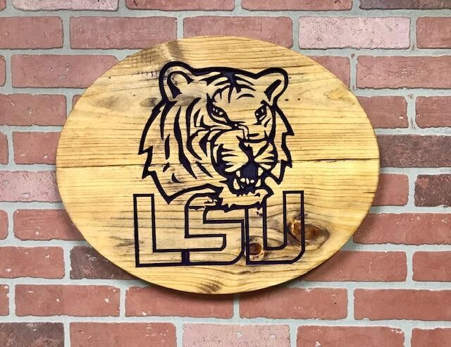 Medium Oval LSU Wood Sign (can be customized for any College or NFL team)