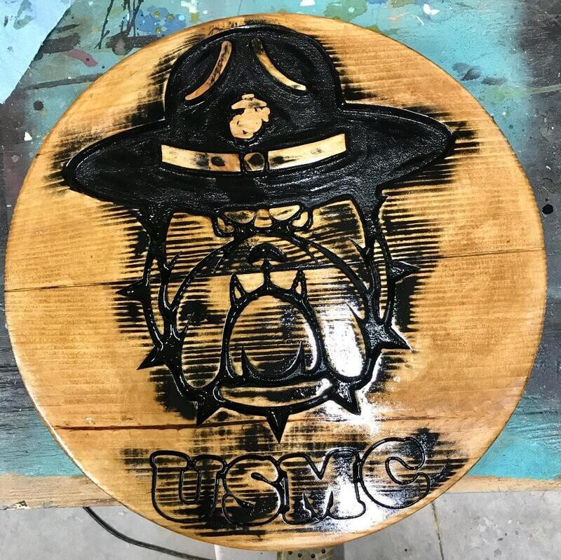 Medium Round Marine Bulldog Wood Sign
