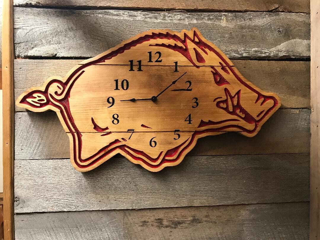 Running Razorback Wood Clock