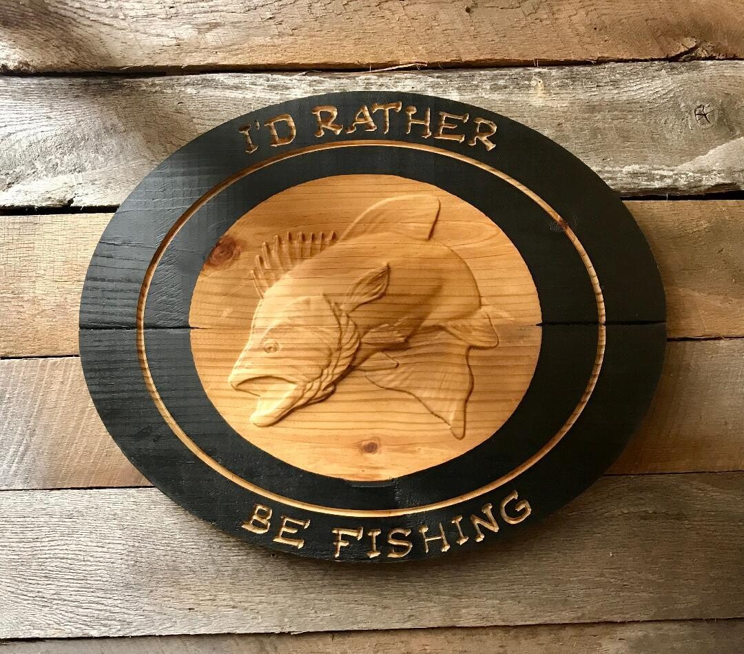 Rather Be Fishing 2d Bass Wood Sign