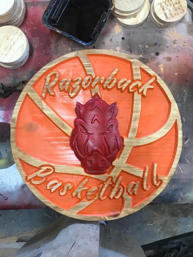 Medium Round Basketball Hog Face Wood Sign