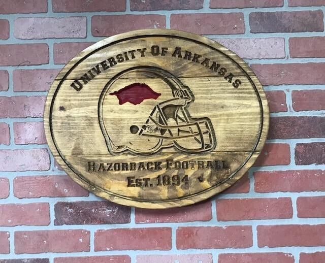 Small Oval Razorback Helmet Wood Sign (can be customized for any College or NFL team)