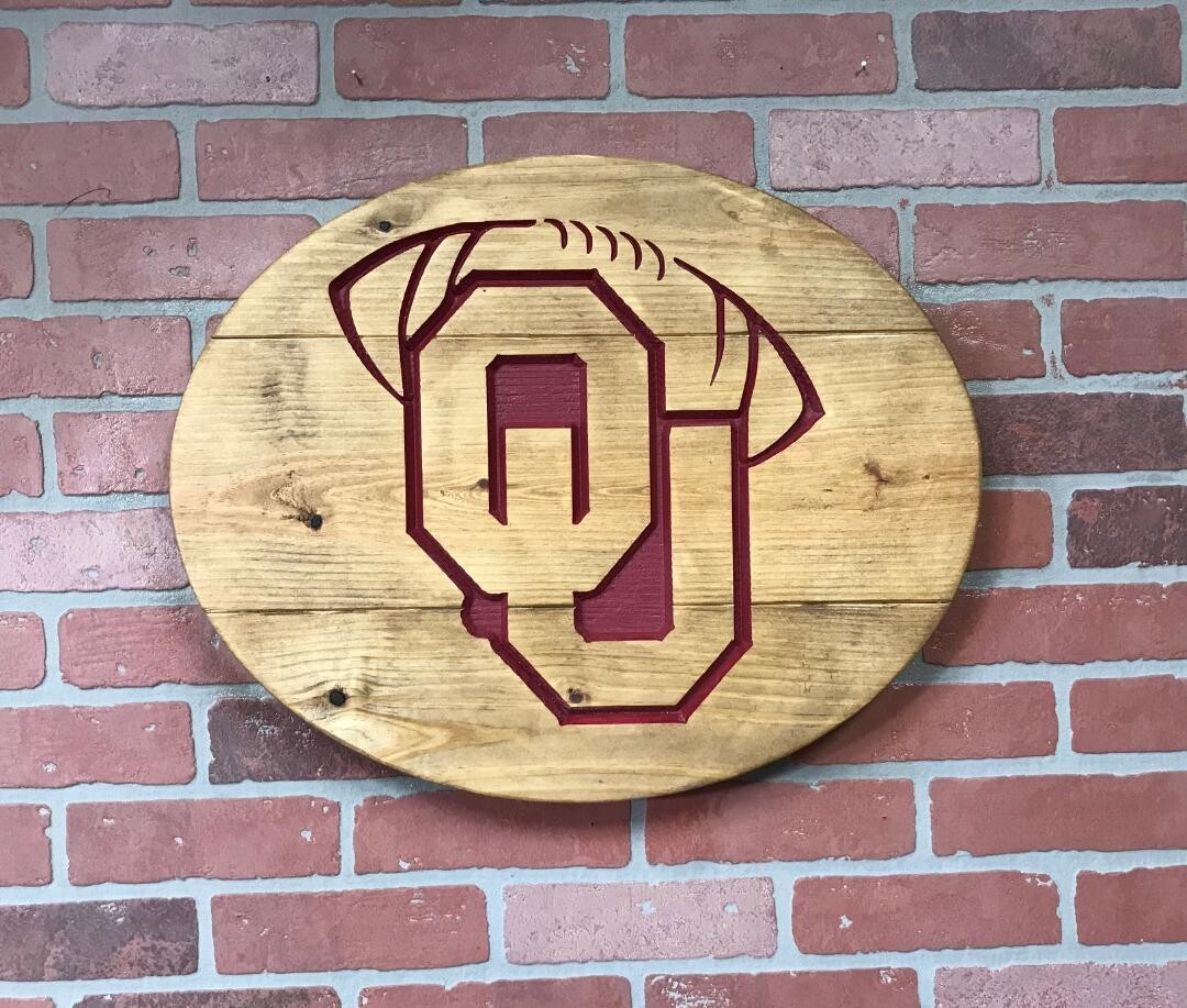 Medium Oval OU Football Wood Sign (can be customized for any College or NFL team)