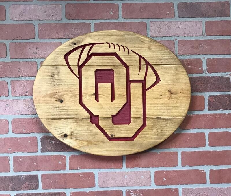 Medium Oval OU Football Wood Sign (can be customized for any College or NFL team)