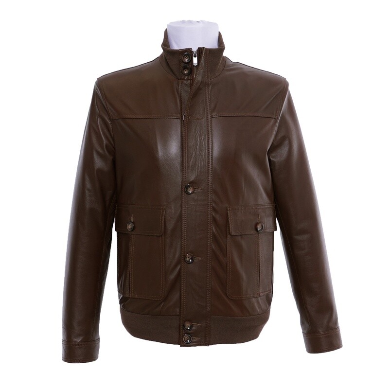 Dark Brown 2 Pocket Front Leather Jacket