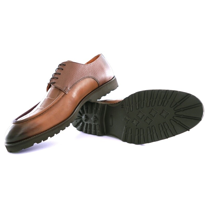 Lace Up Croc Effect Leather
