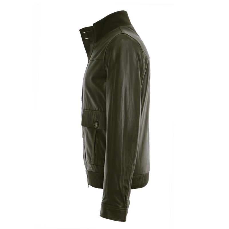 Dark Green 2 Pocket Front Leather Jacket