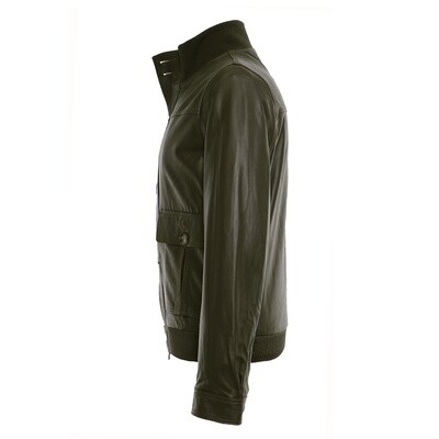 Dark Green 2 Pocket Front Leather Jacket