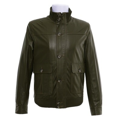 Dark Green 2 Pocket Front Leather Jacket