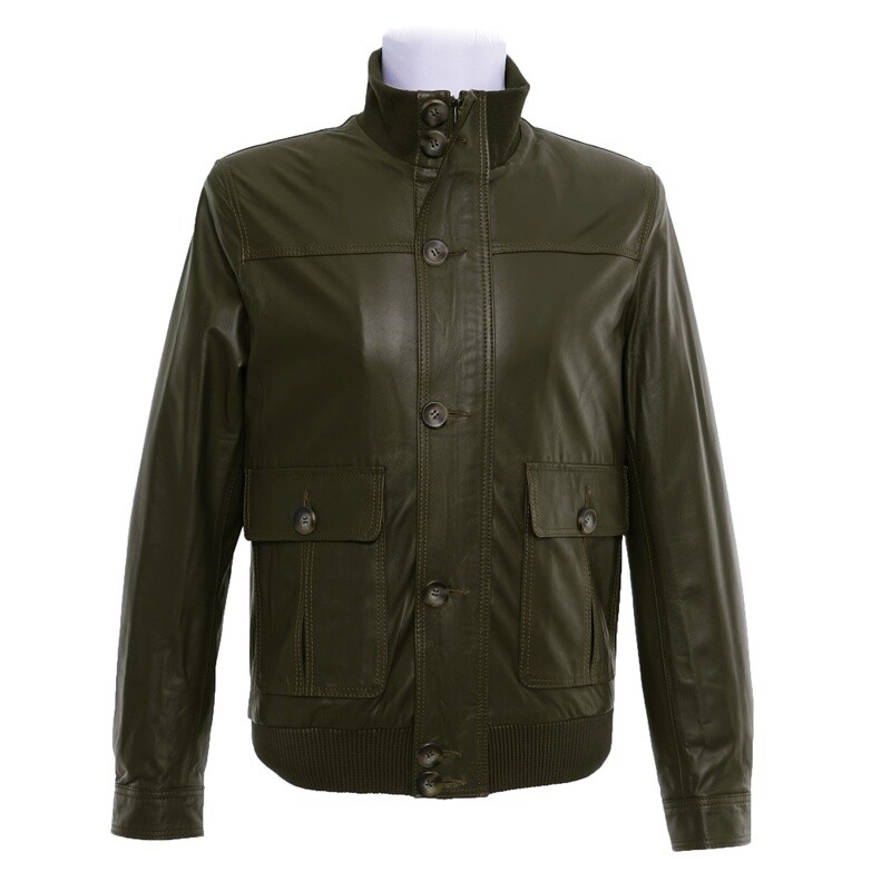 Dark Green 2 Pocket Front Leather Jacket