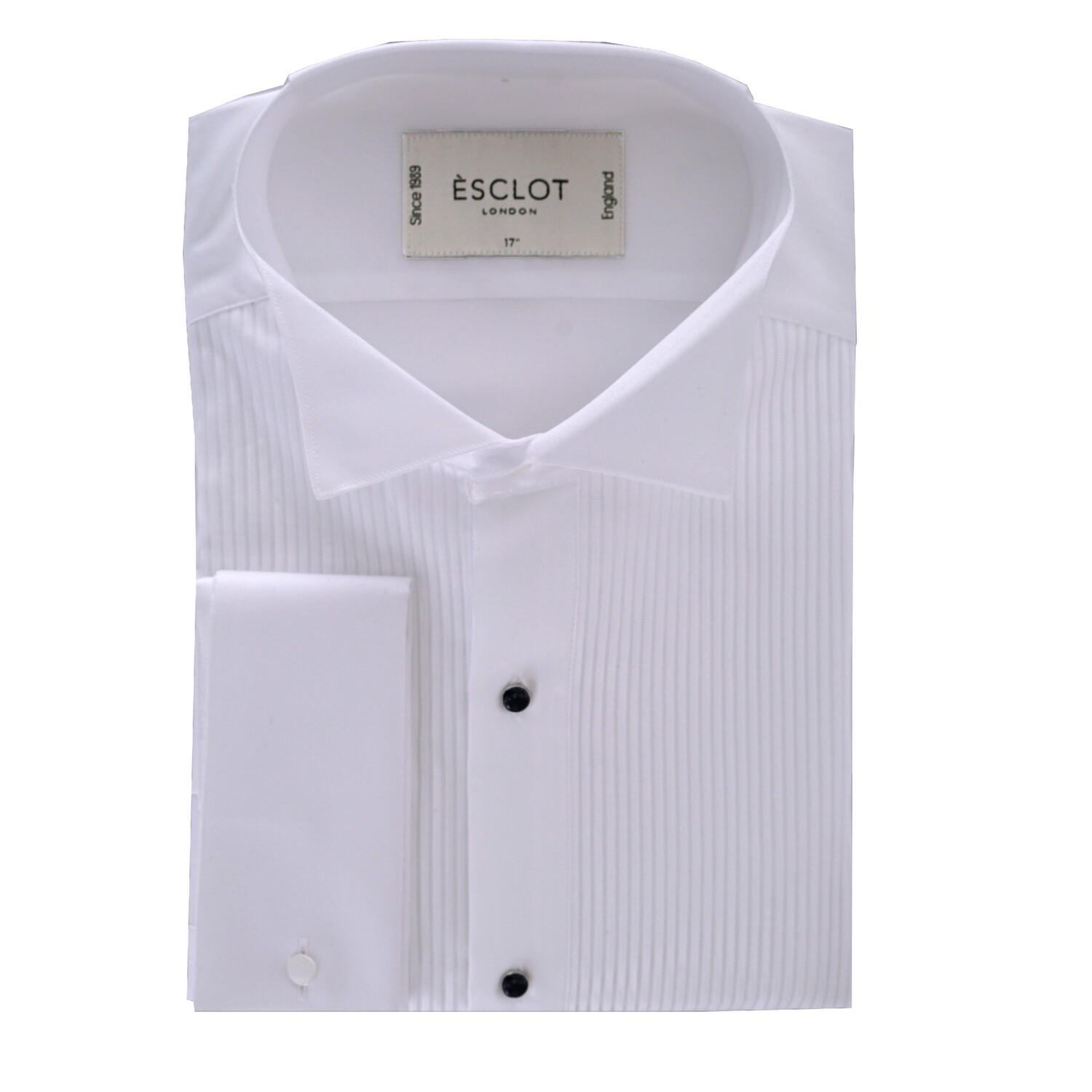 White Wing Collar Pleated Dress Shirt