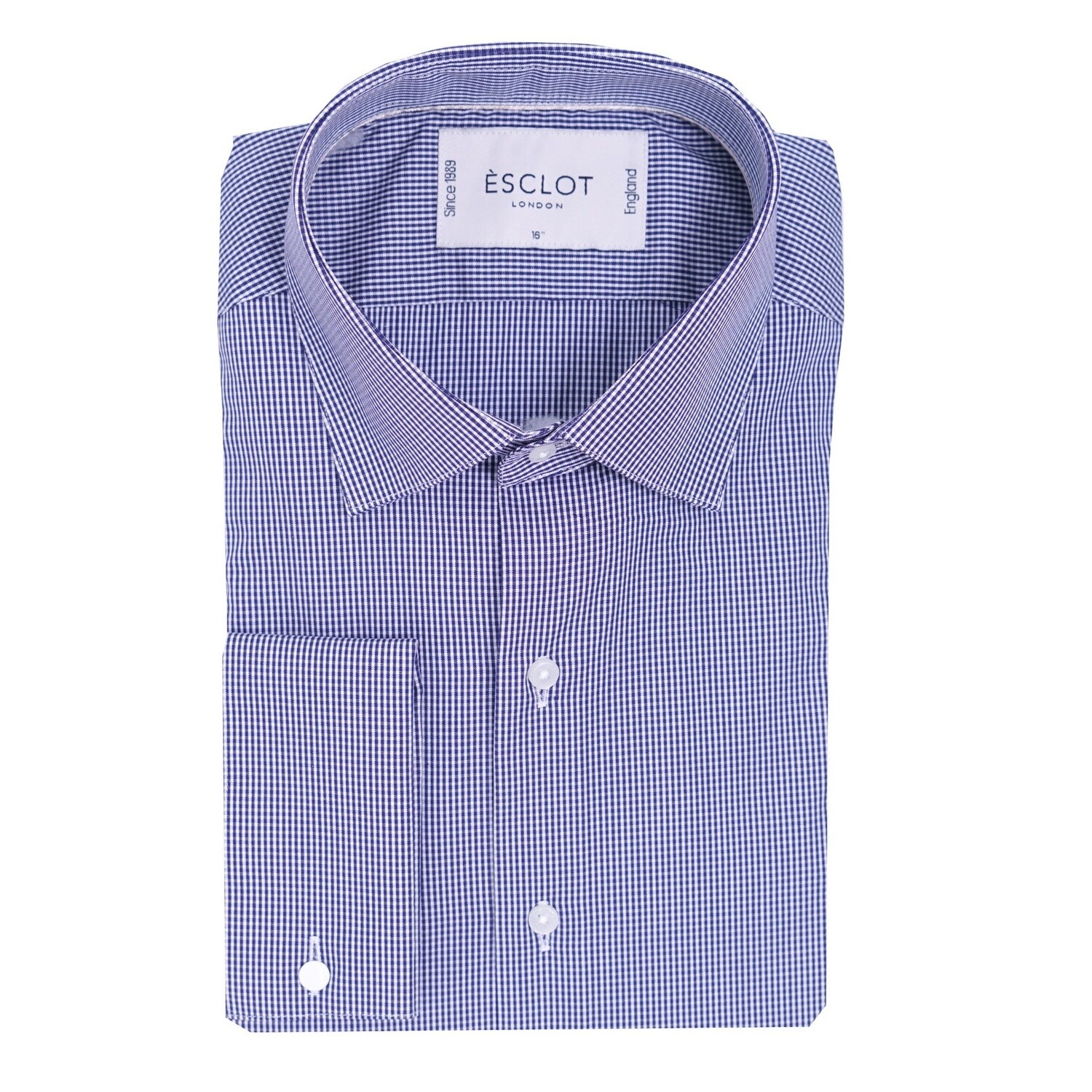 Navy Gingham Shirt Double Cuff