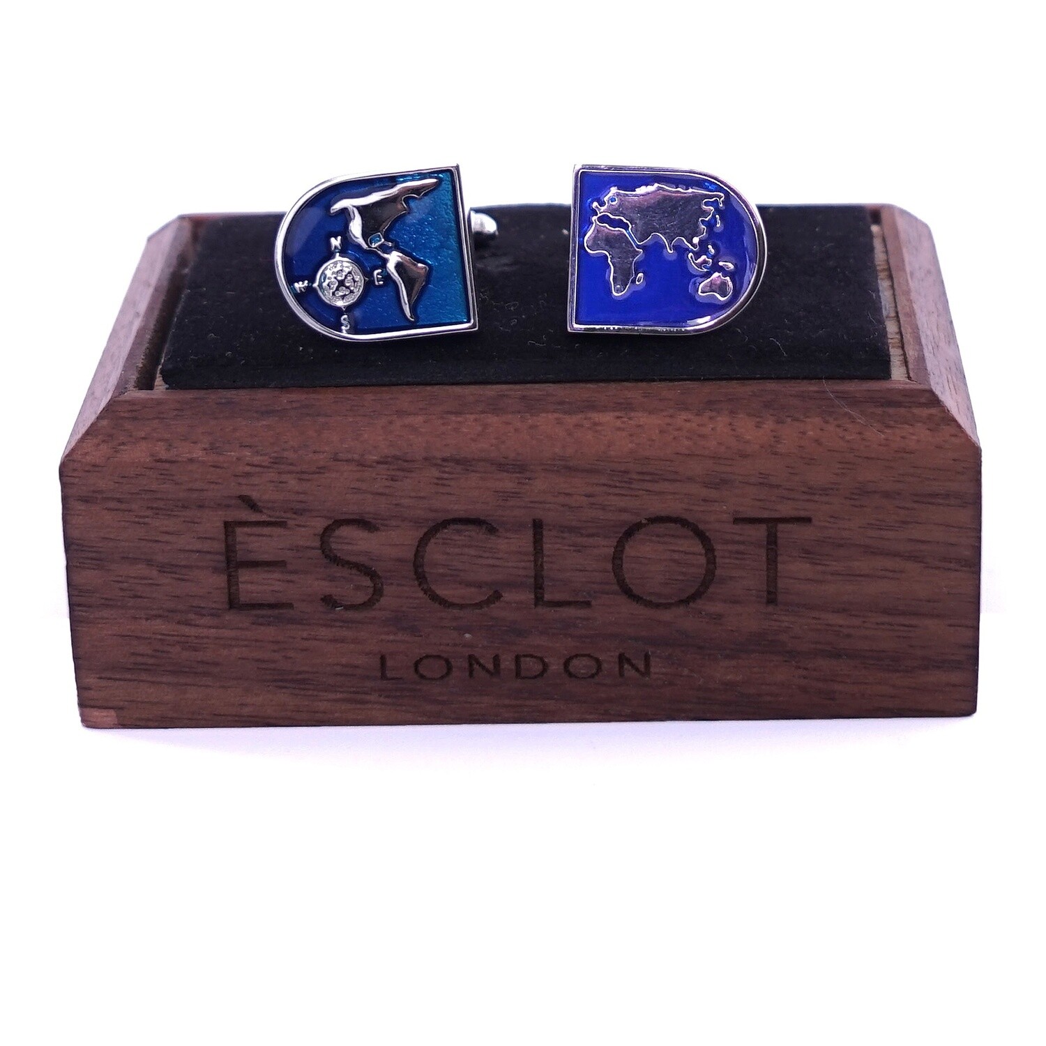 Silver Blue World Map Cufflinks