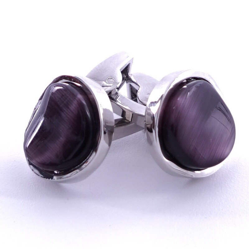 Silver Concave Maroon Cufflinks
