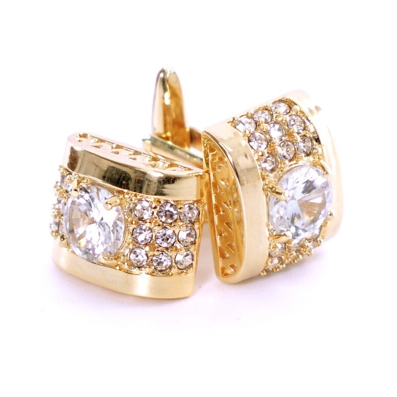 Gold Zirconia White Gem Cufflinks