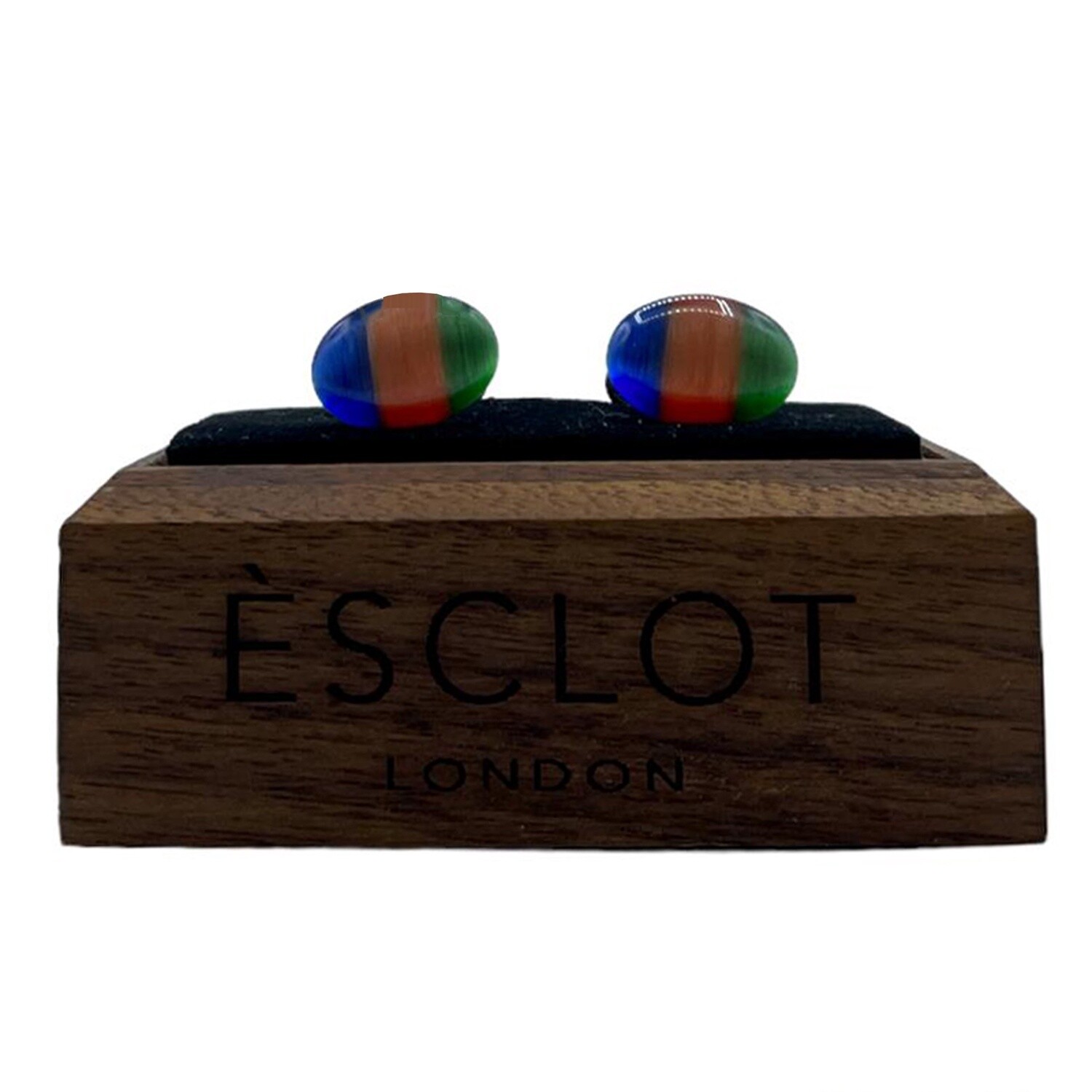 Silver Oval Blue Orange Green Cufflinks
