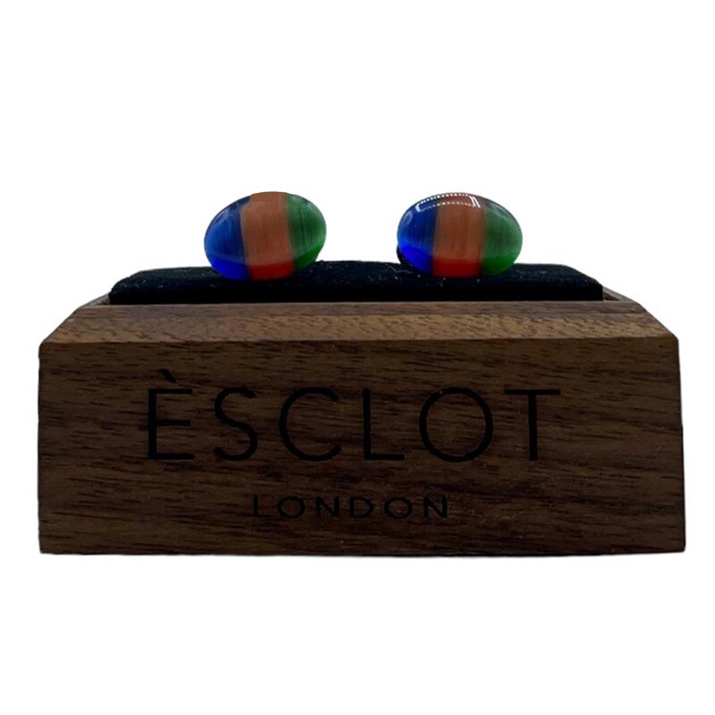 Silver Oval Blue Orange Green Cufflinks
