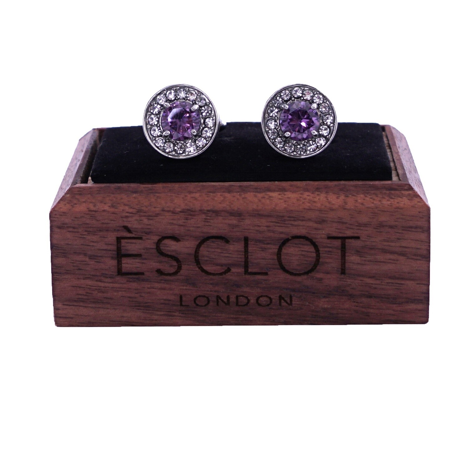 Silver Round Zirconia Purple Gem Cufflinks