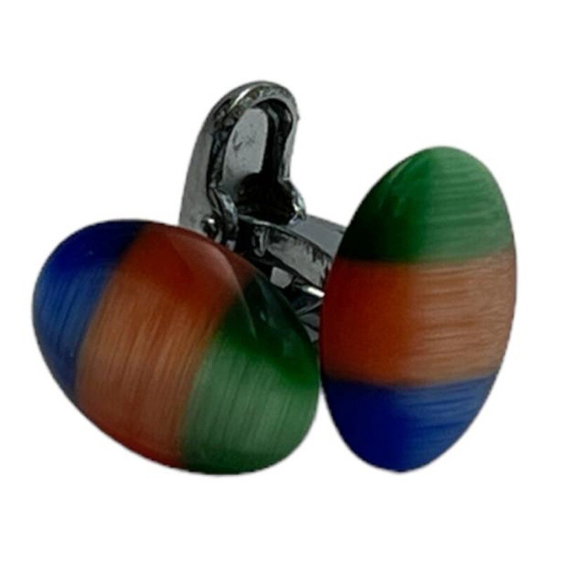 Silver Oval Blue Orange Green Cufflinks