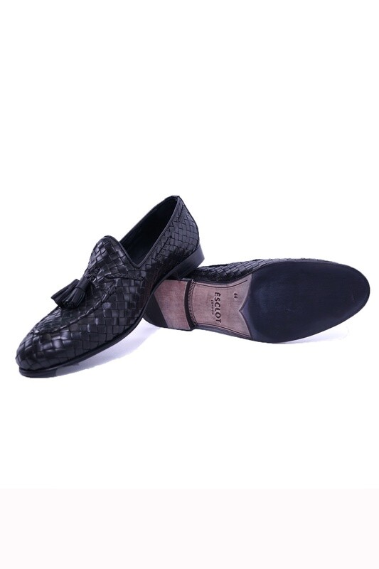 Black Basket Weave Tassel Loafer