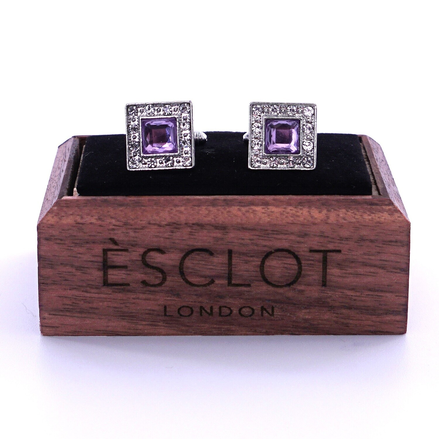 Silver Zirconia Edge Purple Gem Cufflinks