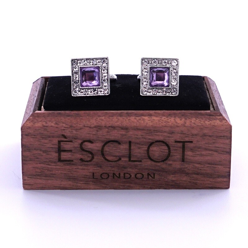 Silver Zirconia Edge Purple Gem Cufflinks