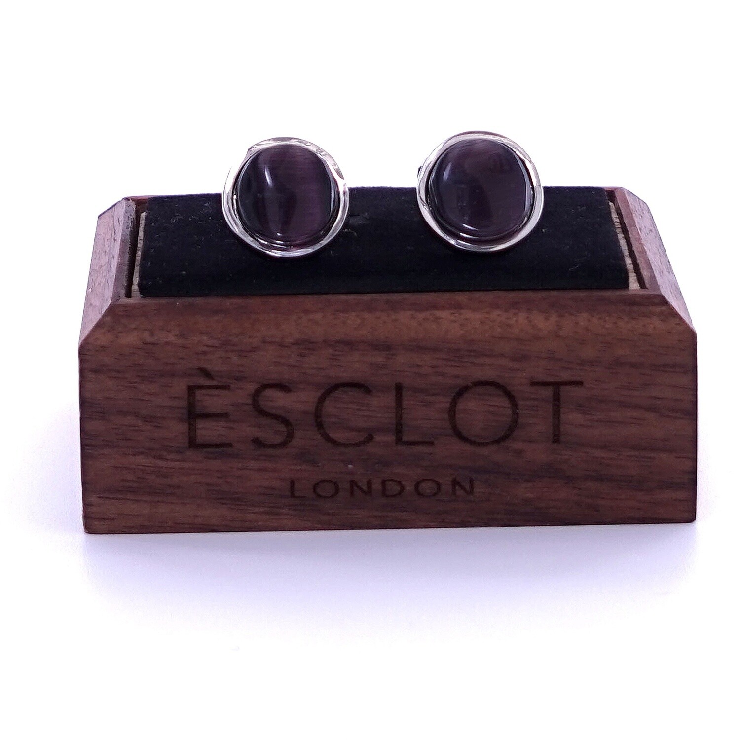 Silver Concave Maroon Cufflinks