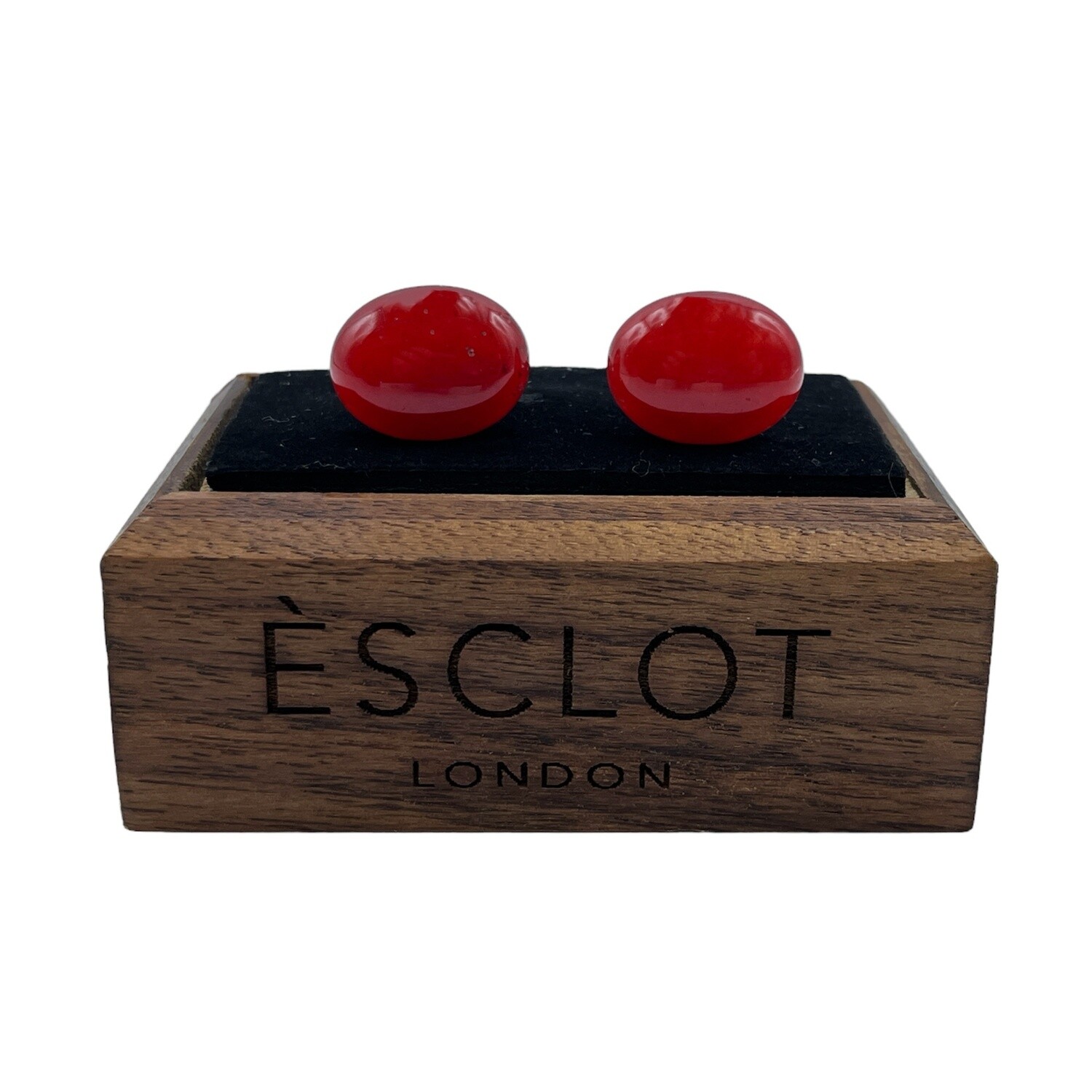 Silver Oval Red Stone Cufflinks