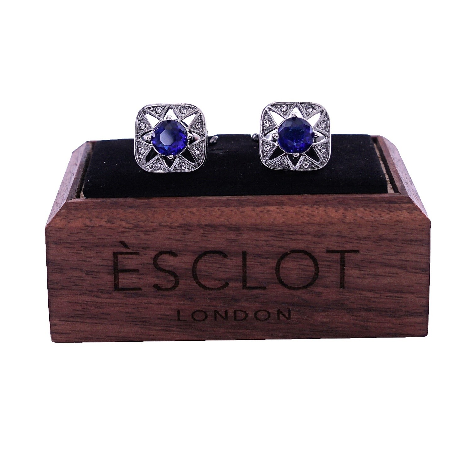 Silver Square Zirconia Blue Gem Cufflinks